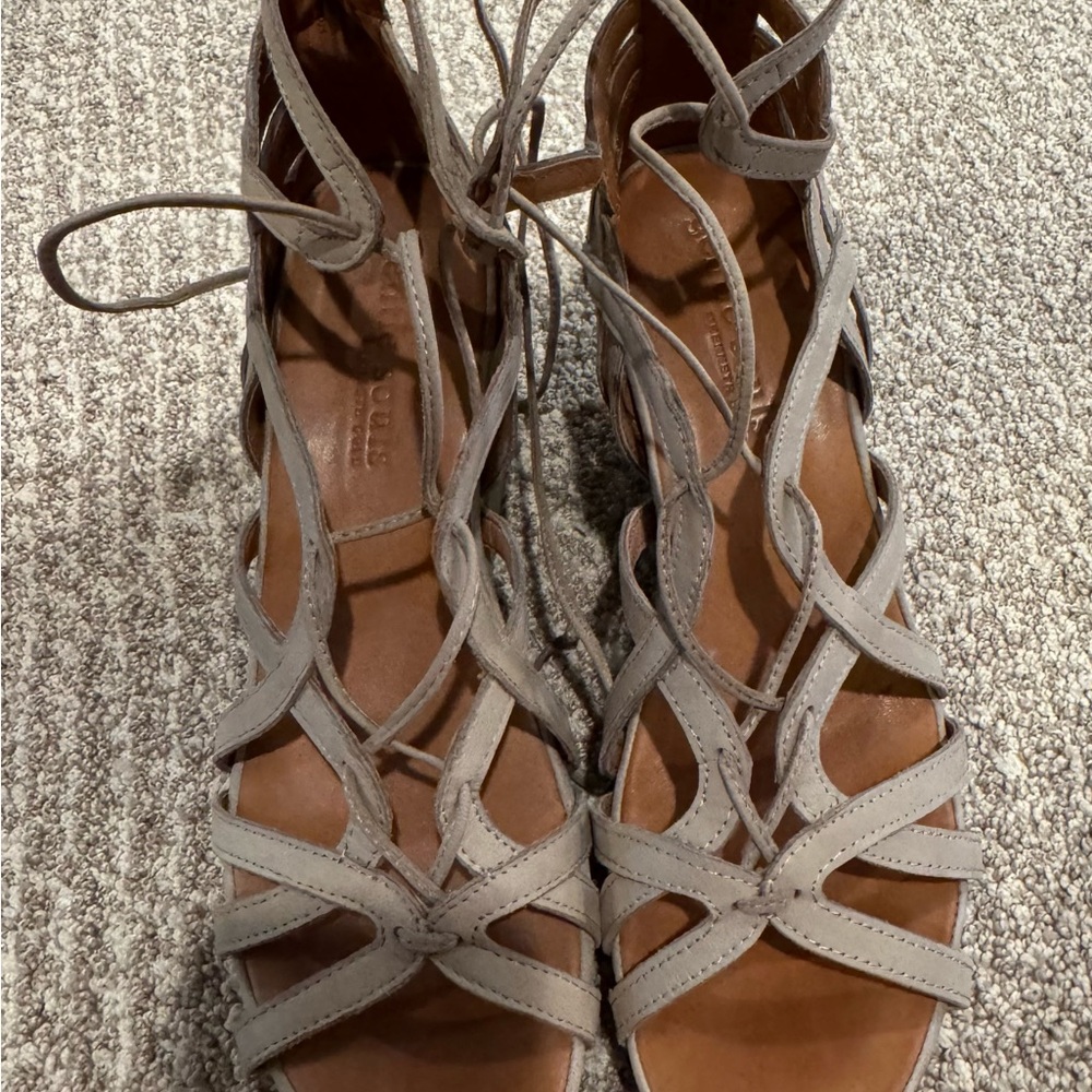 gentle souls Taupe Lace-Up Strappy Sandals